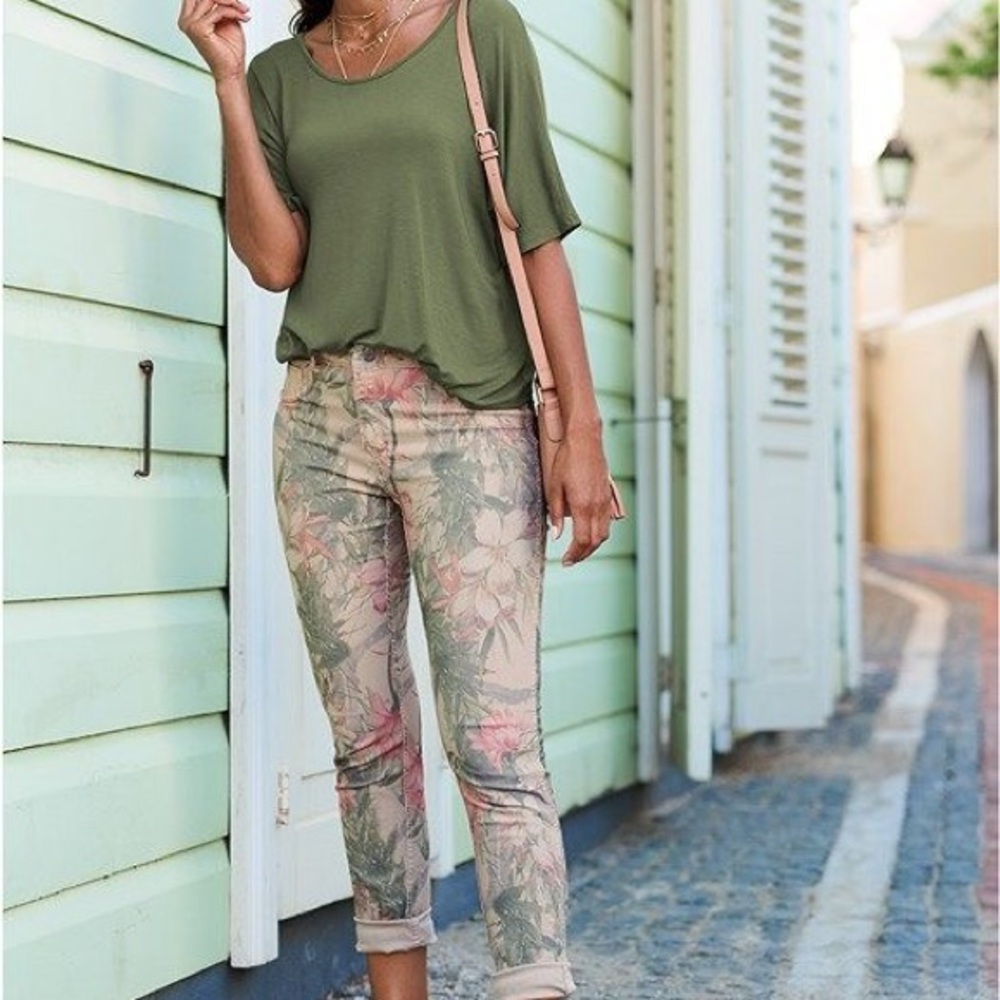 Tempo Paris Floral Women Jeans - Pink and Green Large